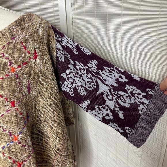 Free People Fressia Pullover Sweater Poncho Tan Purple Size S - Picture 3 of 9